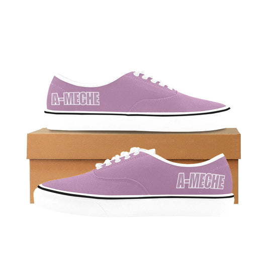 A-Meche Classic Men's Canvas Low Top Shoes Purple/White Trim